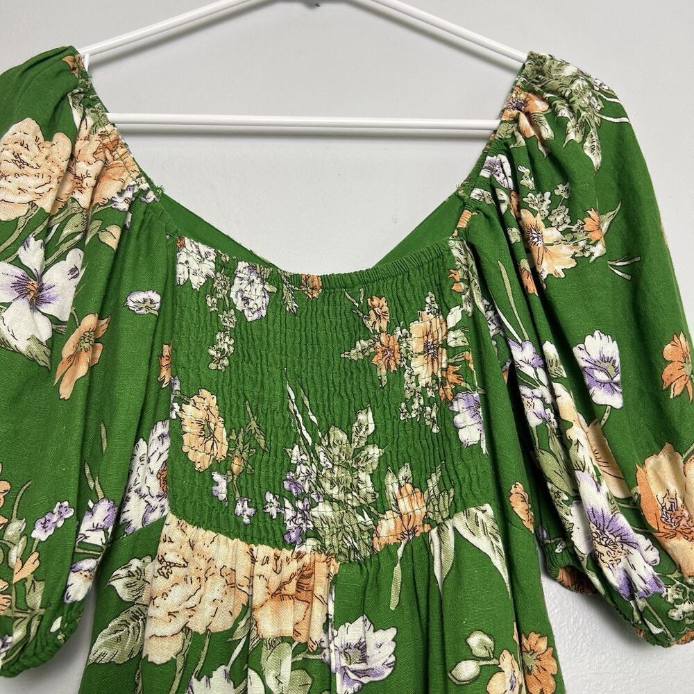 NWT Sim & Sam Dress Linen Blend Floral Sz S Ruffled Babydoll Vacation Green Boho - Picture 14 of 15